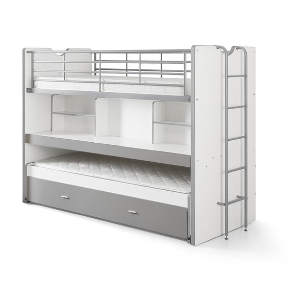 Valge-hall nari/väljatõmmatava osaga lastevoodi, koos voodipõhja ja hoiuruumiga 90x200 cm Bonny – Vipack