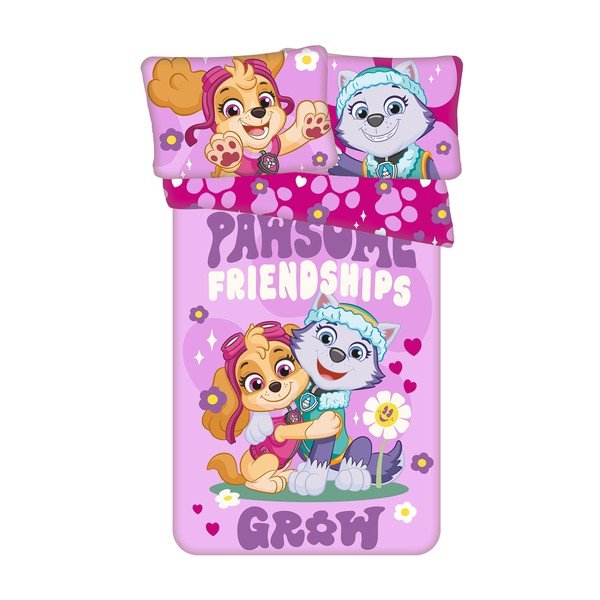 Roosa puuvillane laste voodipesu 100x135 cm Paw Patrol "Pawsome friendships grow" - Jerry Fabrics