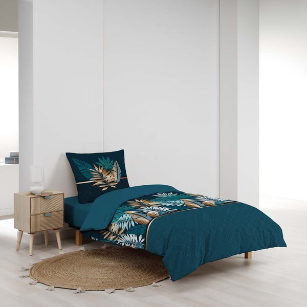 Petrooleumi värvi puuvillane voodipesu üheinimesevoodile 140x200 cm Alianor - douceur d'intérieur-image-2