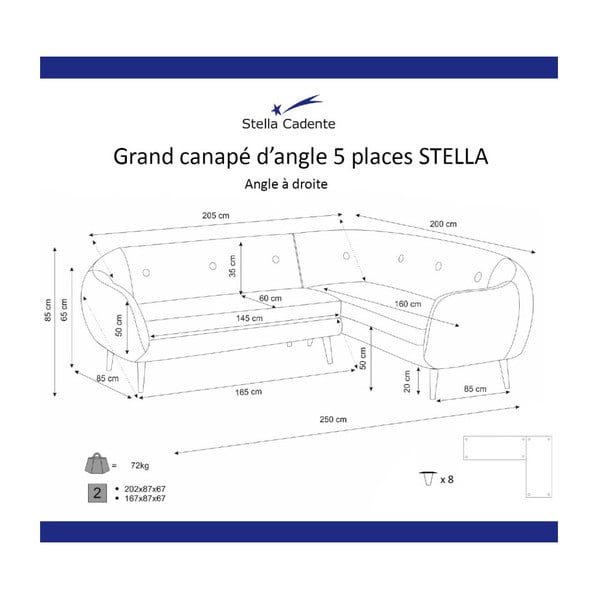 Tyrkysově modrá rohová trojmístná pohovka Scandi by Stella Cadente Maison, pravý roh-image-2
