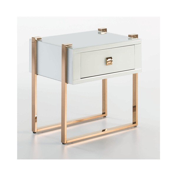 Bílý noční stolek s podnožím v růžovozlaté barvě Thai Natura-image-1