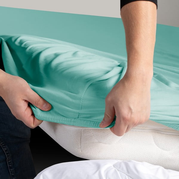 Türkiissinine trikotaažist kummiga lina 140x200cm Amber - Restilo-image-3