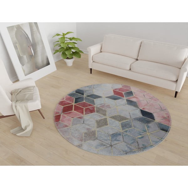 Roosa ja helehall pestav ümmargune vaip ø 100 cm - Vitaus-image-1