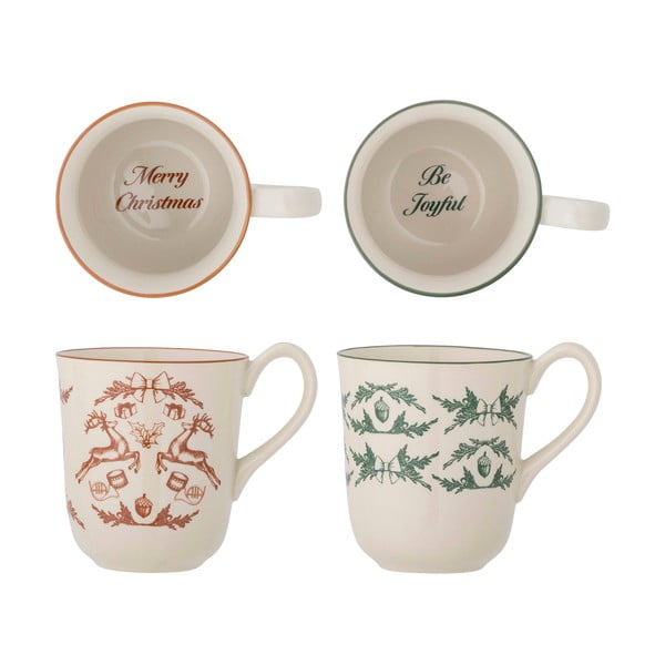 Valged jõulumotiiviga kivikeraamikast kruusid, 2tk komplektis 300 ml Beth - Bloomingville-image-3