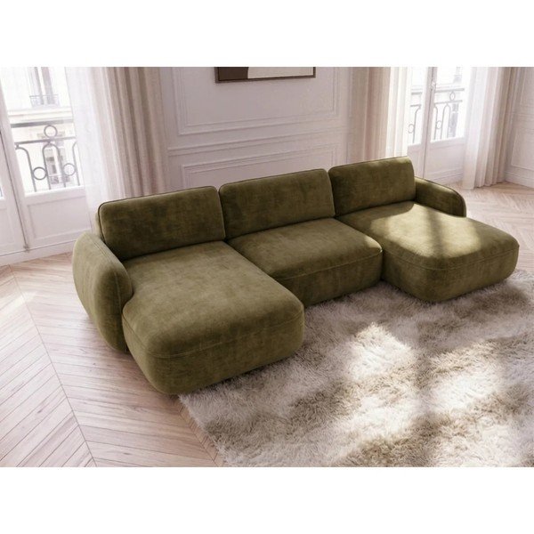 Roheline sametdiivanvoodi/panipaigaga nurgadiivan (U-kujuline) Celeste - Bobochic Paris-image-1