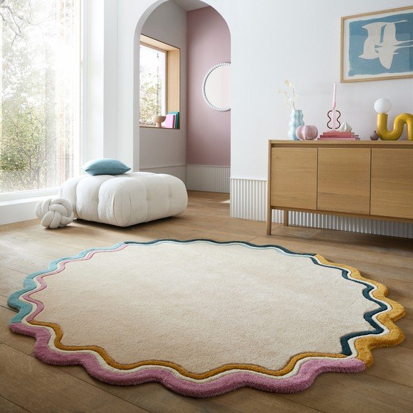 Käsitsi kootud villane ümmargune vaip naturaalses värvitoonis ø 180 cm Leo Scallop - Flair Rugs-image-1