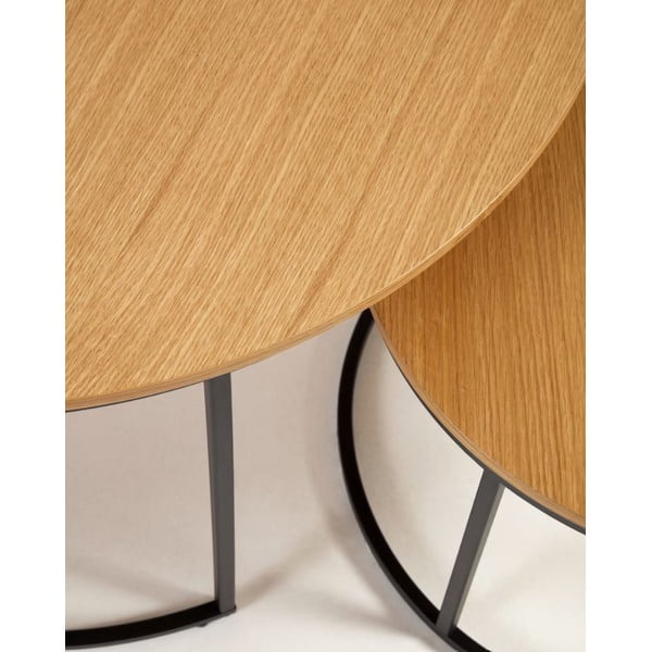 Ümmargused tammespoonist pinnaga diivanilauad 2tk komplektis ø 80 cm Yona - Kave Home-image-3