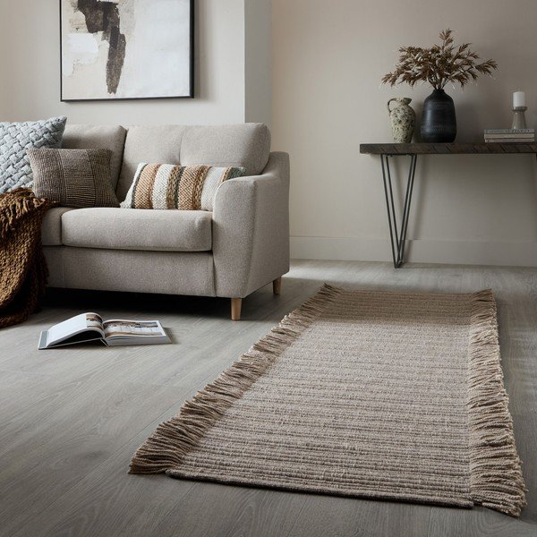 Hall käsitsi kootud villasegu vaip 60x230 cm Rene Fringed Ribbed - Flair Rugs-image-1