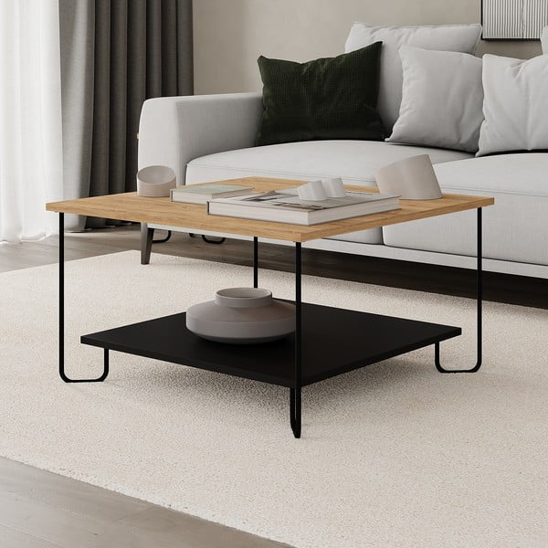 Must-puiduvärvi tammedekooriga diivanilaud 80x80 cm Tonka - Marckeric-image-3