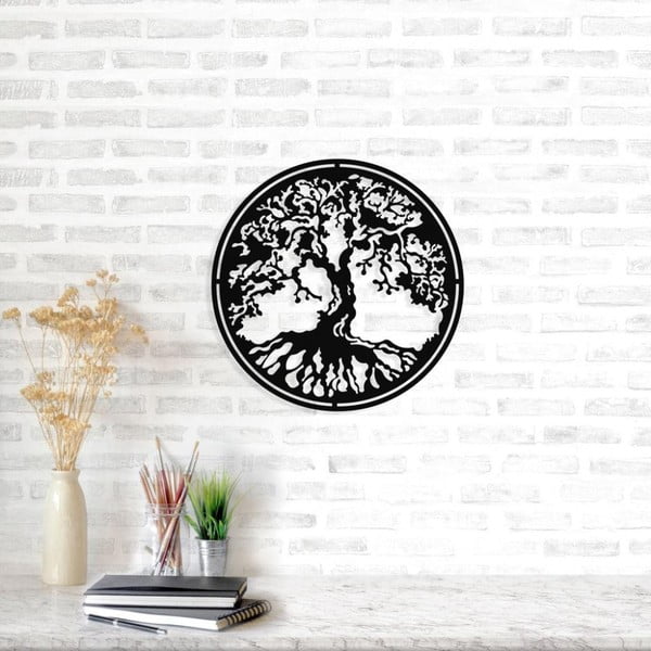 Černá kovová nástěnná dekorace Tree of Life, ⌀ 50 cm