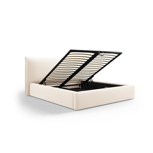 Kreem polsterdatud kaheinimesevoodi koos voodipõhja ja panipaigaga 180x200 cm Elio - Milo Casa-image-1