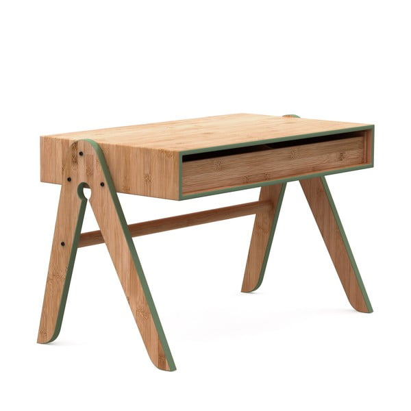 Dětský psací stůl z bambusu Moso s zelenými detaily We Do Wood Geo's