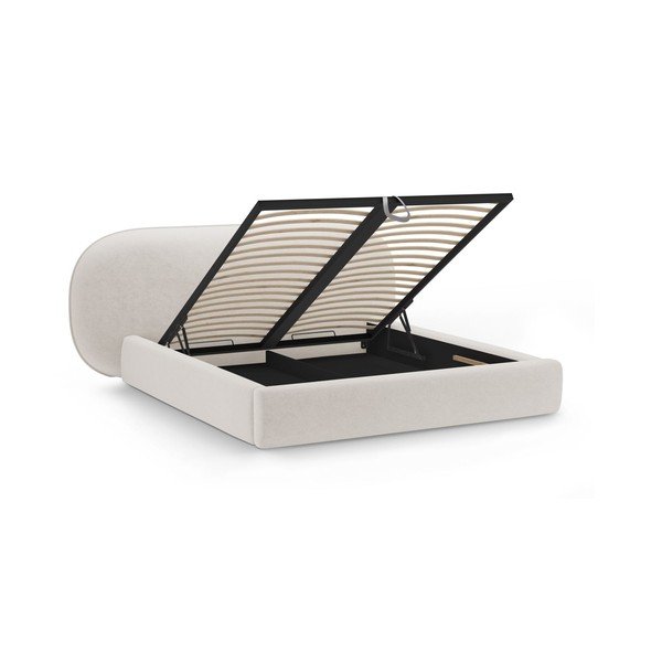 Kreem polsterdatud kaheinimesevoodi koos panipaiga ja voodipõhjaga 200x200 cm Ovalo - Micadoni-image-2