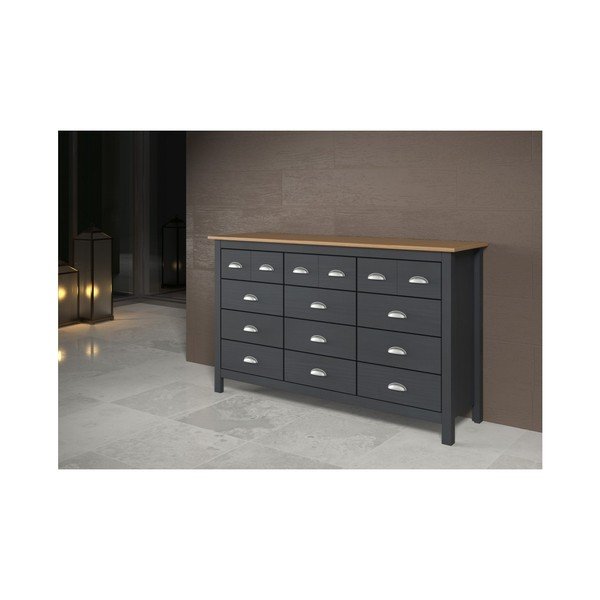 Antracitově šedá komoda z masivního borovicového dřeva se 12 zásuvkami Marckeric Jade-image-4