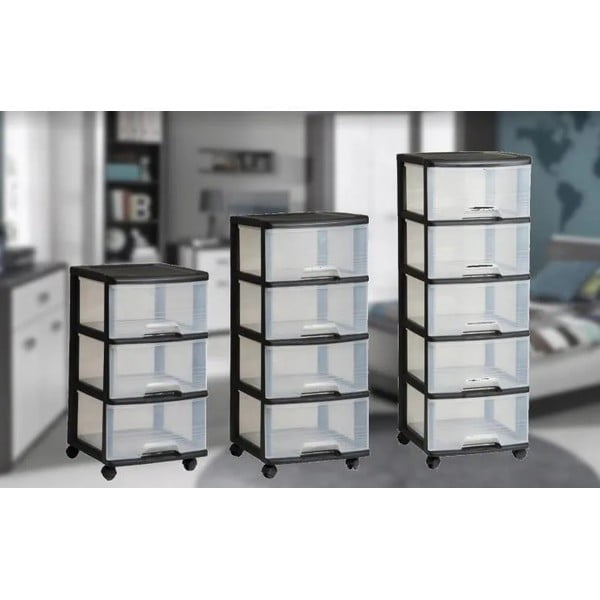 Must läbipaistvast plastikust ratastega riiul 37x80,5 cm - Curver-image-2