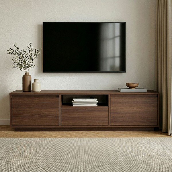 Tumeda naturaalse pähklipuust dekooriga telekalaud 160x42x30 cm Sentinel - Kalune Design-image-2