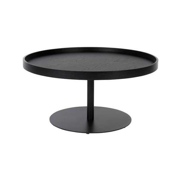 Must ümmargune kohvilaud tammeplaadiga ø 70 cm Yuri L - White Label