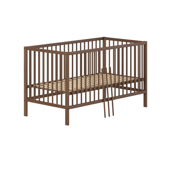 Pruun pöögipuidust eemaldatava külje/reguleeritava kõrgusega võrevoodi 70x140 cm Dino - Vipack-image-2