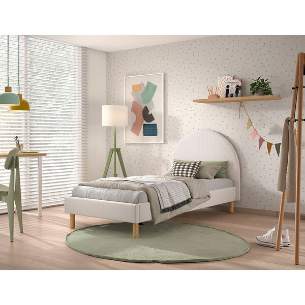 Valge pehme üheinimesevoodi koos restiga 90x200 cm MOON - Vipack-image-1