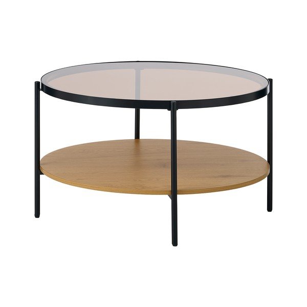 Ümmargune kohvilaud naturaalses värvitoonis klaasist pealispinnaga, ø 84 cm Hassel - Unique Furniture