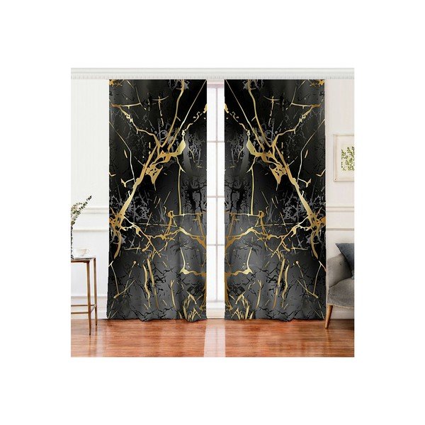 Mustad ja kuldsed kardinad 2 tk 140x260 cm komplektis - Mila Home-image-2