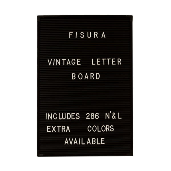 Černá nástěnná tabule s bílými písmeny Fisura Vintage