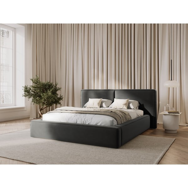 Hall polsterdatud sametist kaheinimesevoodi koos voodipõhja ja panipaigaga 200x200 cm Arendal - Cosmopolitan Design-image-1