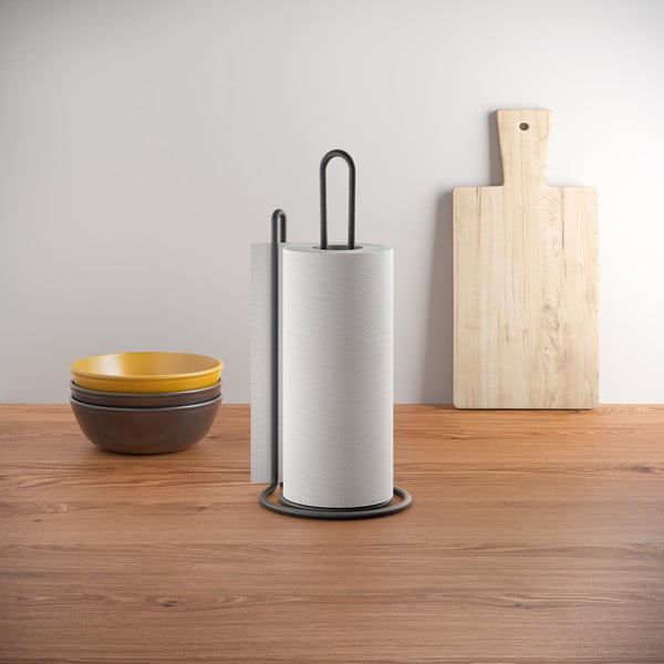 Must majapidamispaberi stend roostevaba teras ø 15 cm Myroll – Metaltex-image-1