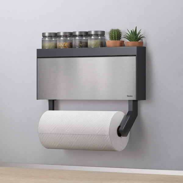 Hõbedane fooliumi- ja majapidamispaberi hoidja seinalekinnituv Tango Inox – Metaltex-image-1