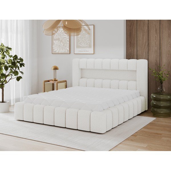 Kreemikas polsterdatud kaheinimesevoodi panipaiga ja liistudest raamiga 160x200 cm Lamica - ELTAP-image-1