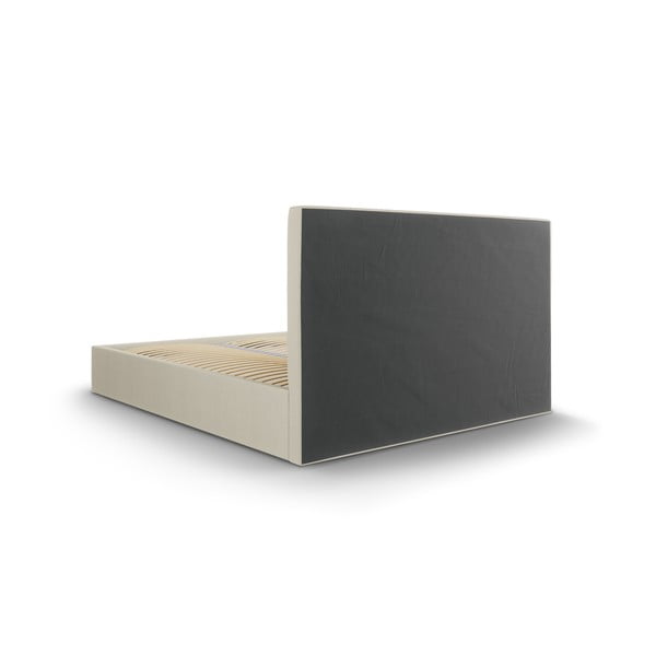 Beež pehme topitud kaheinimesevoodi koos riiuliga 140x200 cm koos panipaigaga Juniper - Mazzini Beds-image-4