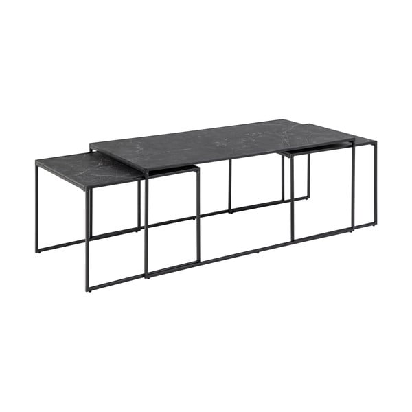 Mattmustad marmorimitatsiooniga diivanilauad 3tk komplektis 60x120 cm Infinity - Actona