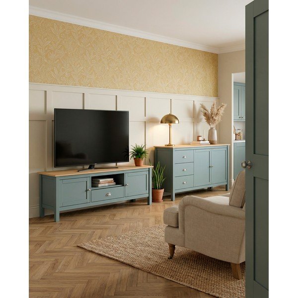 Hallikasroheline männipuidust TV-alus 158x53x40 cm Misti – Marckeric-image-1