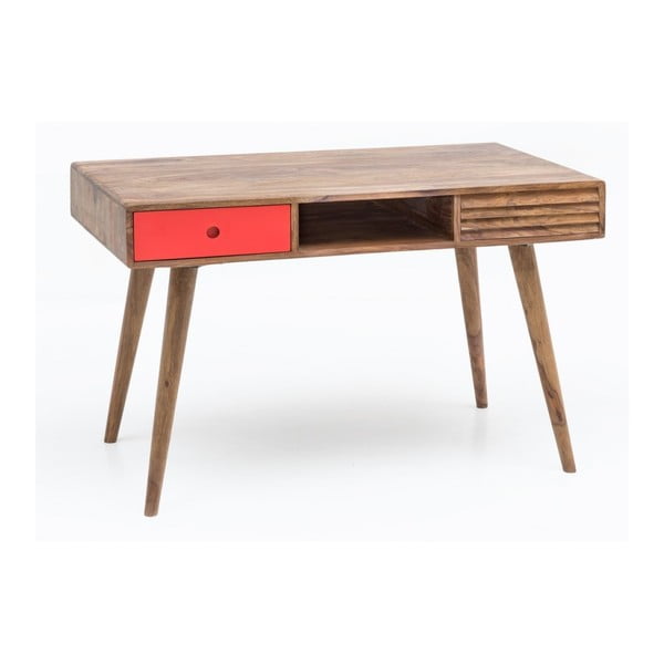 Pracovní stůl s červenou zásuvkou z masivního sheeshamového dřeva Skyport REPA