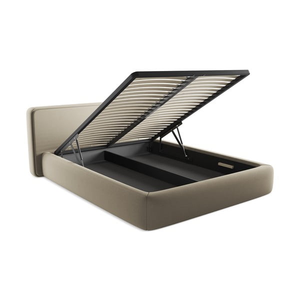 Beež polsterdatud kaheinimesevoodi koos voodipõhja ja panipaigaga 160x200cm Kiana - Makamii-image-3