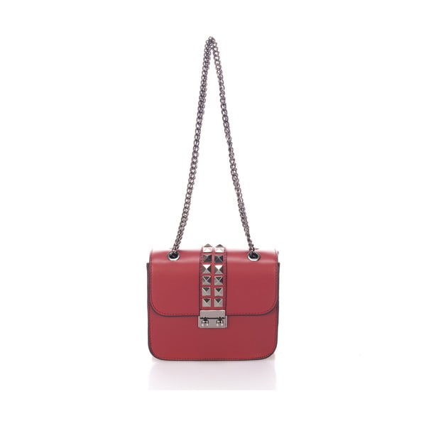 Červená kožená kabelka se stříbrným řetízkem Giulia Massari