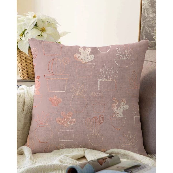 Roosa padjaümbris puuvillase seguga succulent, 55 x 55 cm - Minimalist Cushion Covers