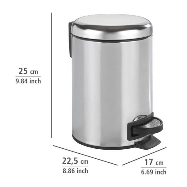 Hõbedast läikiv pedaaliga prügikast, 3 l Leman - Wenko-image-3