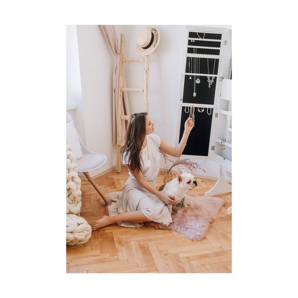 Valge põrandal seisev ehtekapp koos peegli ja LED taustavalgustusega Bien - Bonami Essentials-image-1