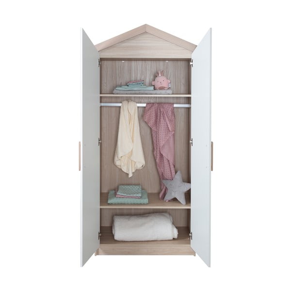 Laste riidekapp valge ja naturaalne tammepuit 96x190x50 cm Cabane - Roba-image-3