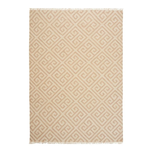 Béžový ručně tkaný vlněný koberec Linie Design Parly, 140 x 200 cm