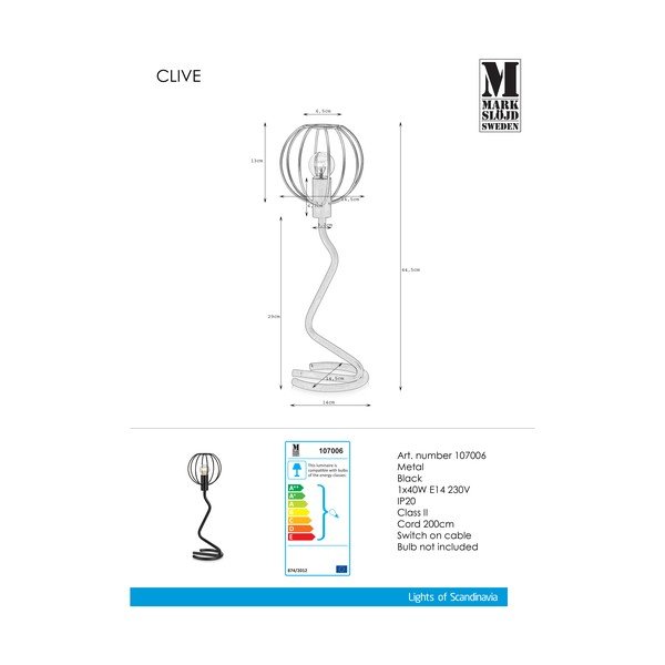 Černá stolní lampa Markslöjd Clive-image-1