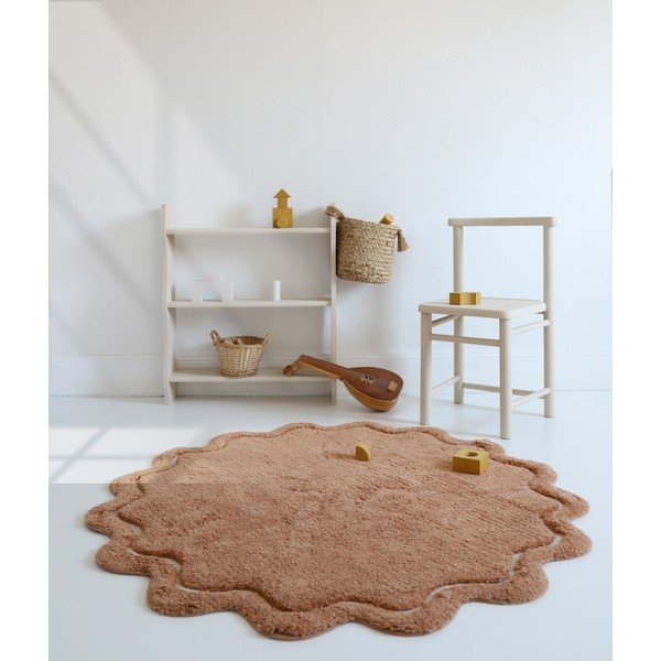 Tellisevärvi käsitsi kootud puuvillane ümmargune pestav vaip ø 110 cm Sweet April Toffee - Nattiot-image-4