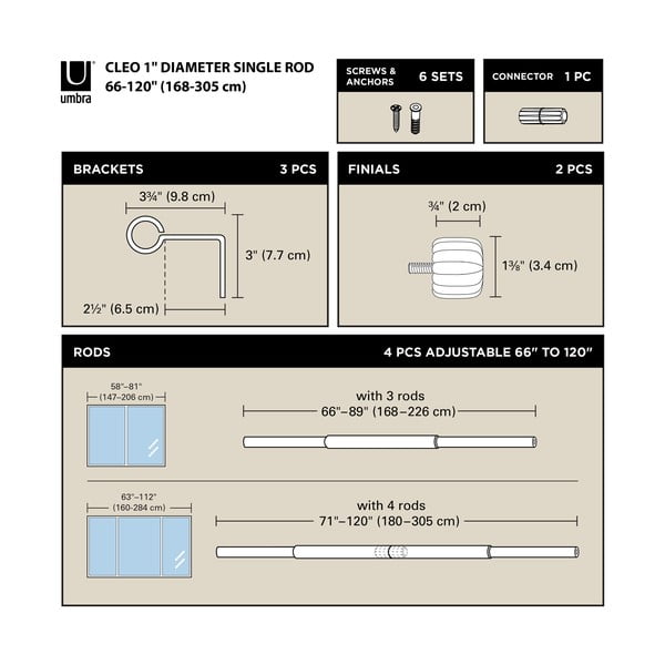 Matt kuldne terasest pikendatav kardinapuu 168–305 cm Cleo - Umbra-image-3