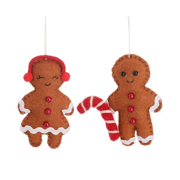 Käsitsi valmistatud tekstiilist jõulukaunistused, 2 tk, 6,5 cm Gingerbread Couple – Sass & Belle
