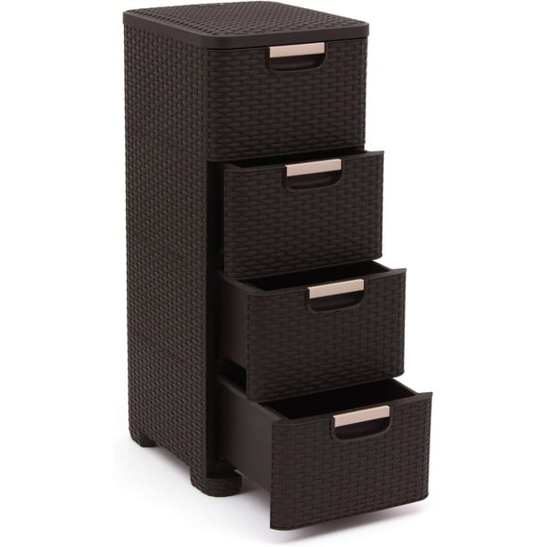 Tumepruun plastikust kõrge vannitoakapp 33x79 cm Rattan - Curver-image-3