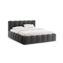 Tumehall polsterdatud kaheinimesevoodi panipaigaga ja liistudest raamiga 140x200 cm Lupine - Micadoni