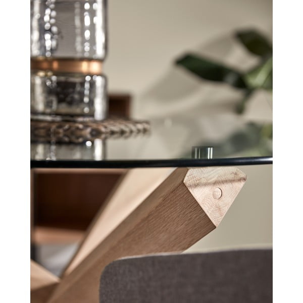 Tammepuust söögilaud klaasist lauaplaadiga , ø 120 cm Nori - Kave Home-image-3