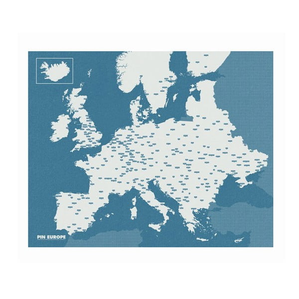 Modrá nástěnná mapa Evropy Palomar Pin World, 100 x 80 cm