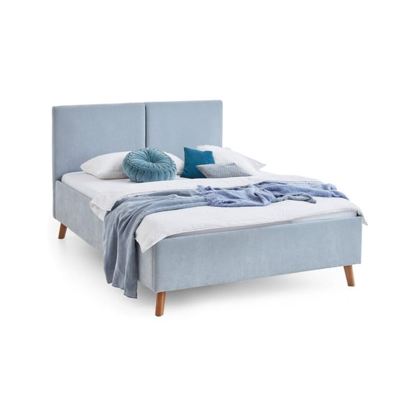 Helesinine polsterdatud kaheinimesevoodi liistudest raamiga 140x200 cm Piano - Meise Möbel-image-4